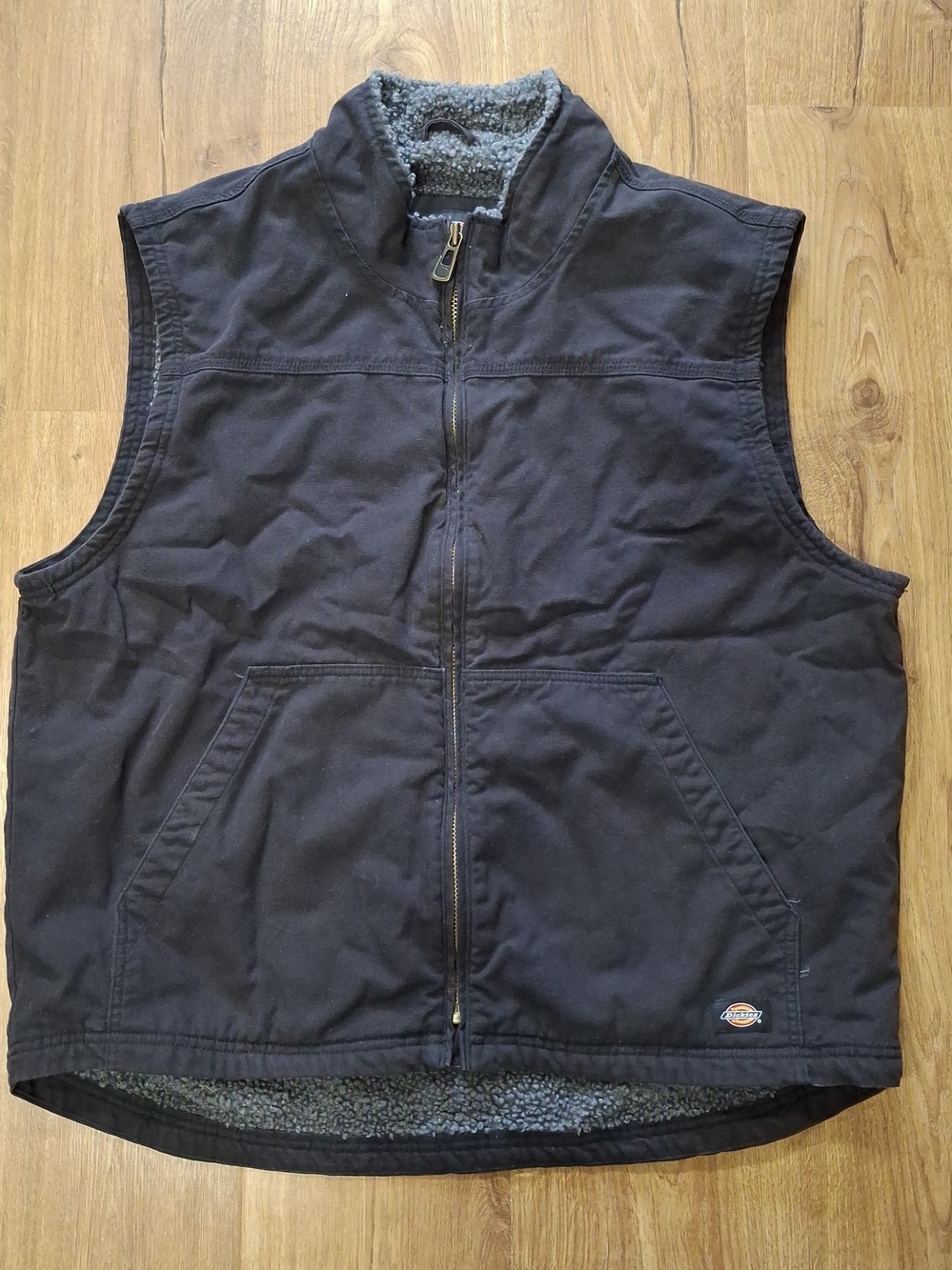 Dickies Men's Black Sherpa-Lined Zip-Front Work Vest Sz XL